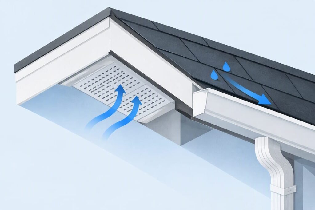 Abstract roof edge ventilation title card