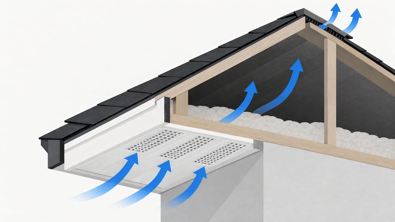 Soffit vent airflow through attic illustration