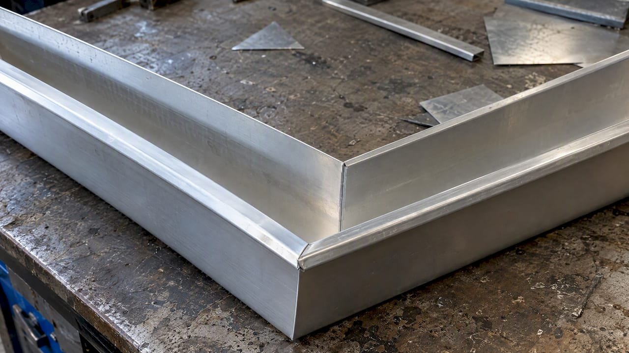 Folded aluminum strip-miter gutter corner