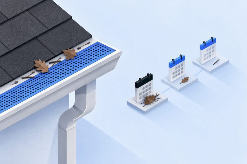 Abstract illustration of gutter guards reducing upkeep