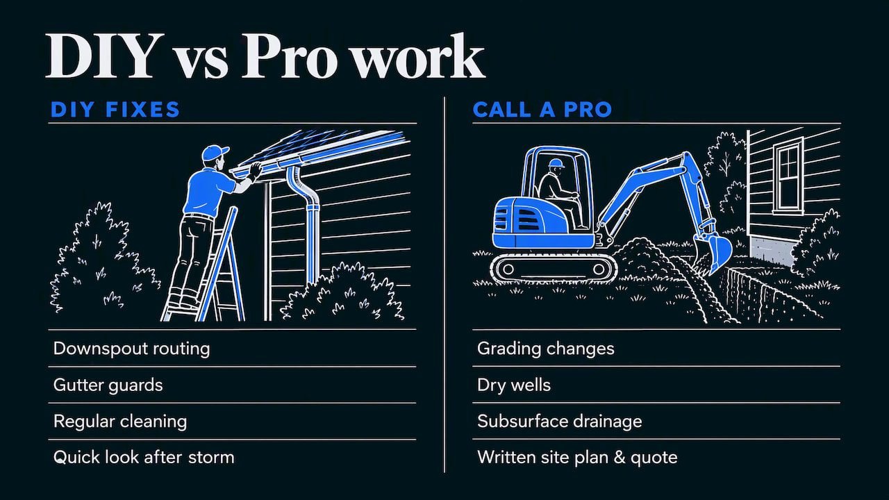 Homeowner fixes compared with professional drainage work
