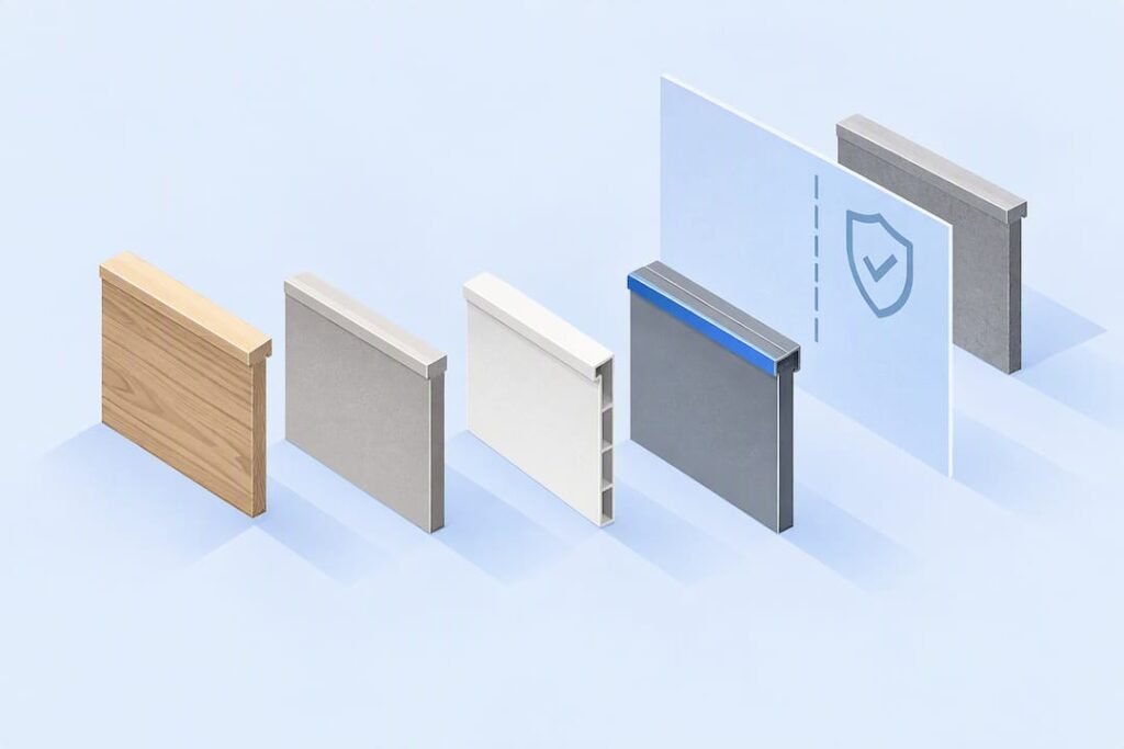 Isometric panels representing fascia material choices