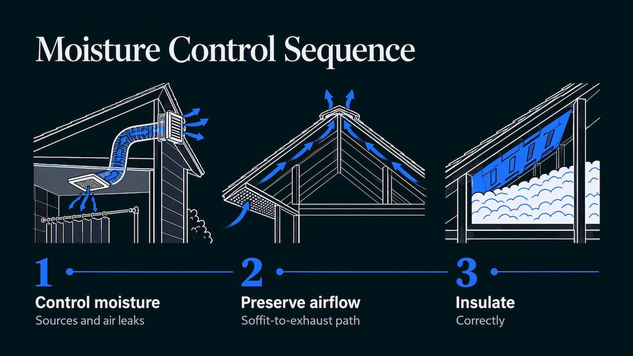 Three-step order for attic moisture and airflow